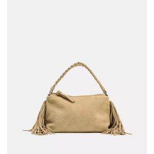 Zara Faux Suede Tan Fringe Handbag